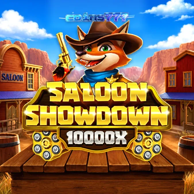 Tampilan antarmuka slot Saloon Showdown 10,000x dengan tema koboi
